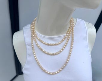 Vintage Triple Strand Freshwater Pearl Necklace – Cream Cultured Pearls – Mid Century Elegant Jewelry