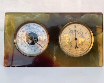 Vintage Onyx Marble Termometr and Barometer Table Weather Station