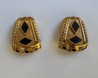 Orena Paris Gold Tone Geometric Statement Earrings – 1980s French Designer Costume Jewelry