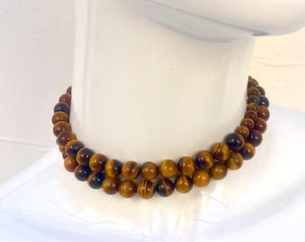 Long Tiger Eye round beads beaded necklace