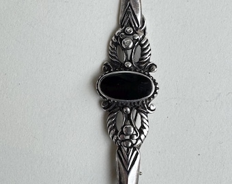 Vintage Norwegian 925 Silver Black Onyx Brooch – Scandinavian Mid Century Modern Pin