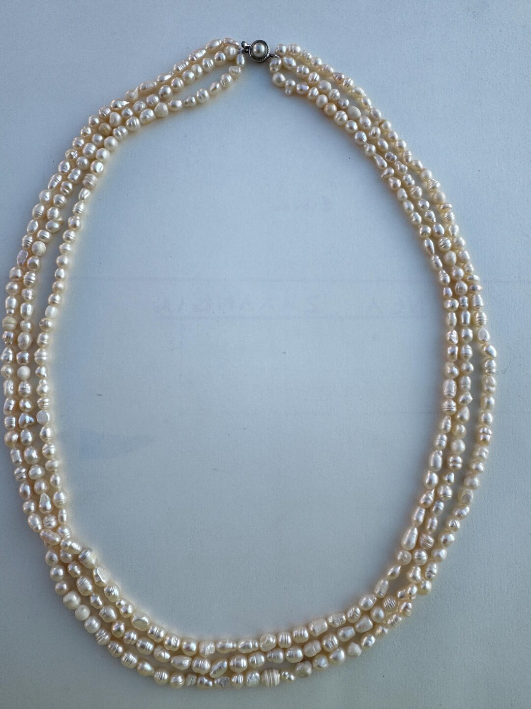 Vintage 3 Strand Baroque Rice Pearl Necklace - Etsy