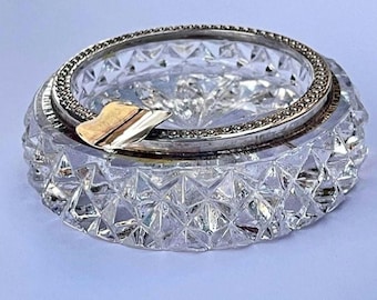 Diamond cut Crystal sterling silver framed ashtray