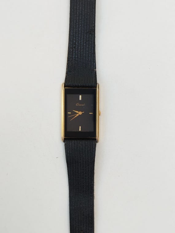 Orient Tank Rectangular Black and Gold Quartz Wat… - image 6