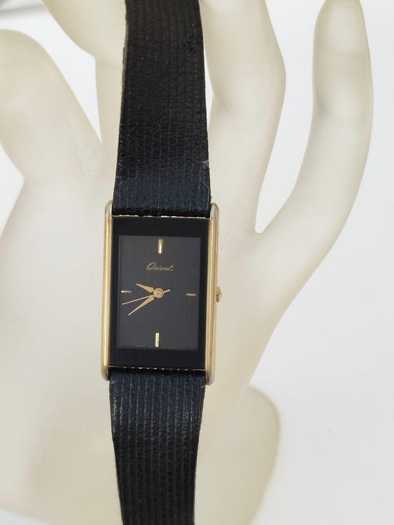 Orient Tank Rectangular Black and Gold Quartz Wat… - image 10