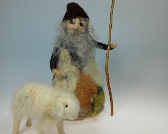 Shepherd with sheep (wet felted)