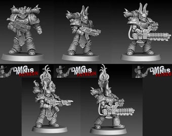 Hijos De Pulvo Marines of Chaos - Bundle de 5 miniatures ou 5 unités + Sorcier - pour les wargames de science-fiction - imprimé en 3D