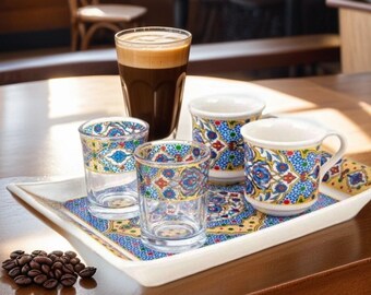 Porzellan Kaffeetassen Set 5- teilig 2 Personen Espresso Tassen Teetassen Mokkatassen Kaffeeset Pärchen Geschenk Single Wasserglas Shotsglas
