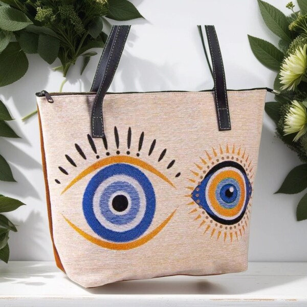 Evil Eye Damen Handtaschen Schultertaschen Büchertasche Tote-Bag Shopper-Tasche Gobelinstoff Umhängetasche Tasche Stillvolle Damenhandtasche