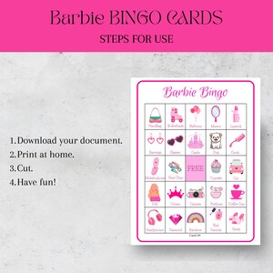 Barbie Bingo 30 Printable Barbie Bingo Cards Princess Birthday