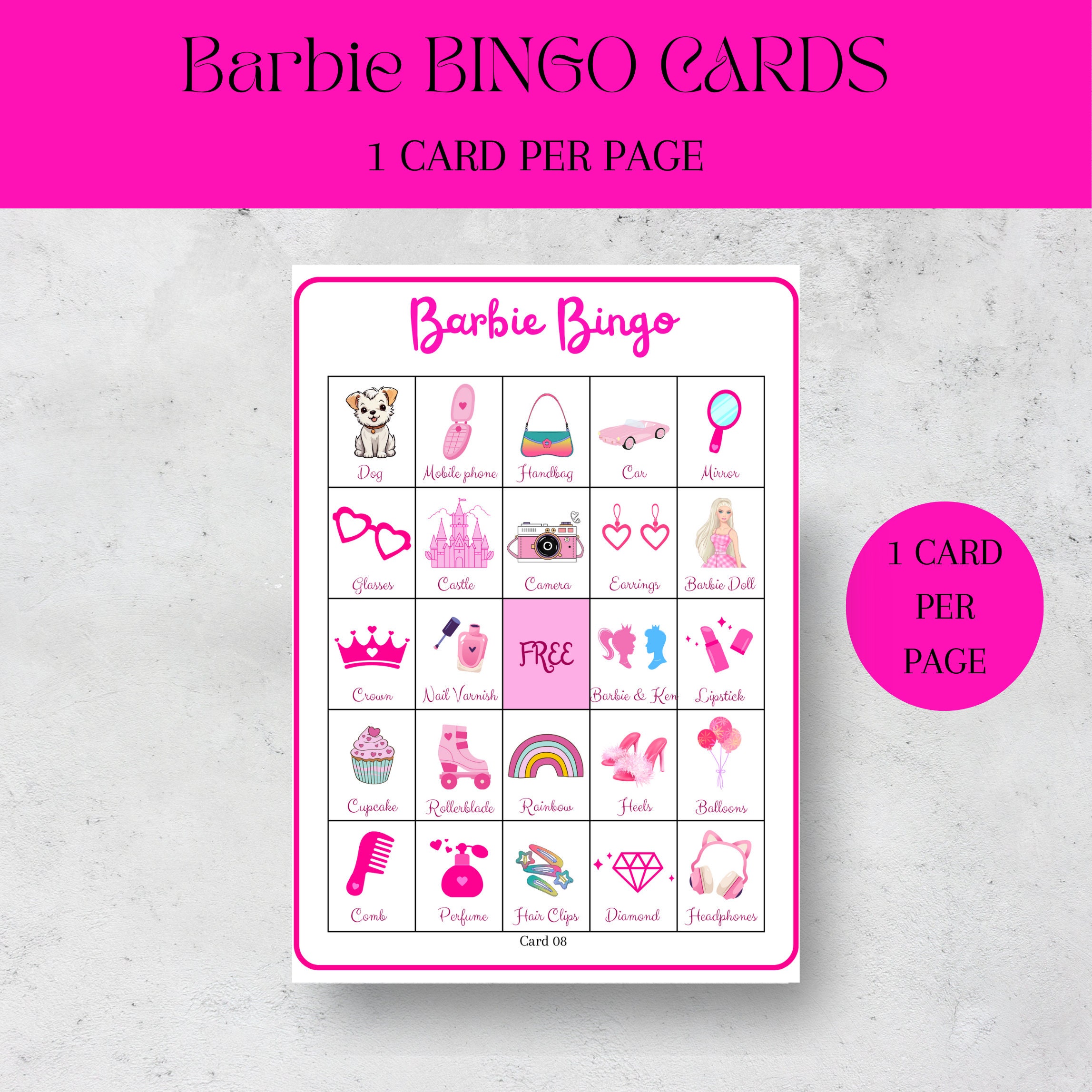 Barbie Bingo, 30 Printable Barbie Bingo Cards, Princess Birthday