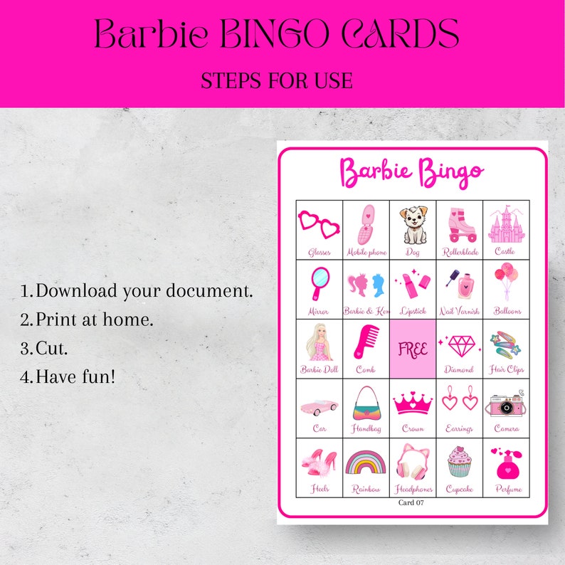 Barbie Bingo, 30 Printable Barbie Bingo Cards, Princess Birthday ...