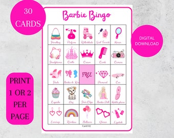 Barbie Bingo, 30 Printable Barbie Bingo Cards, Princess Birthday, Barbie Party Game, Princess Birthday Party, Barbie Printable, Bingo Games