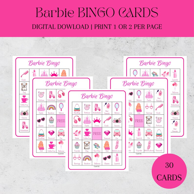 Barbie Bingo 30 Printable Barbie Bingo Cards Princess Birthday