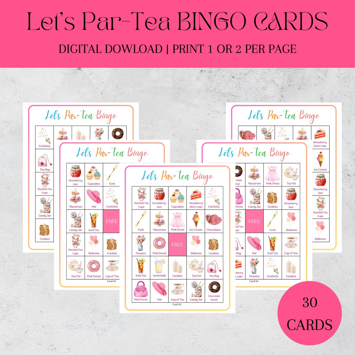 Tea Party Bingo, 30 Printable Tea Party Bingo Cards, Tea Party Game ...