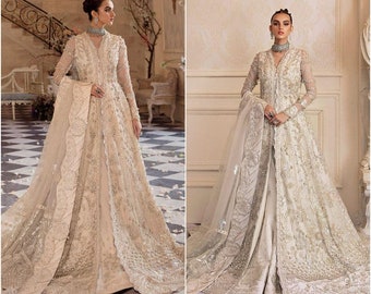 Latest Pakistani Wedding dresses Indian embroidery Clothes long Maxi Gown style Walima offwhite dress Suit Salwar Kameez stitched for Nikkah