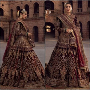 Bridal lehenga choli Pakistani Indian wedding dresses wear on nikkah barat Latest dress suit guest clothes custom stitched outfit Maroon