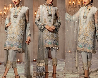 Pakistani Indian Wedding Dresses embroidery clothes eid party suit kurti style Punjabi dress  salwar kameez stitched gray outfit for guest