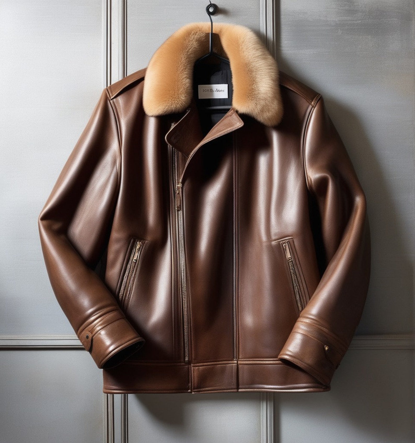 Handcrafted Brown Leather Bomber Jacket, Men's Fur Collar Jacket ...