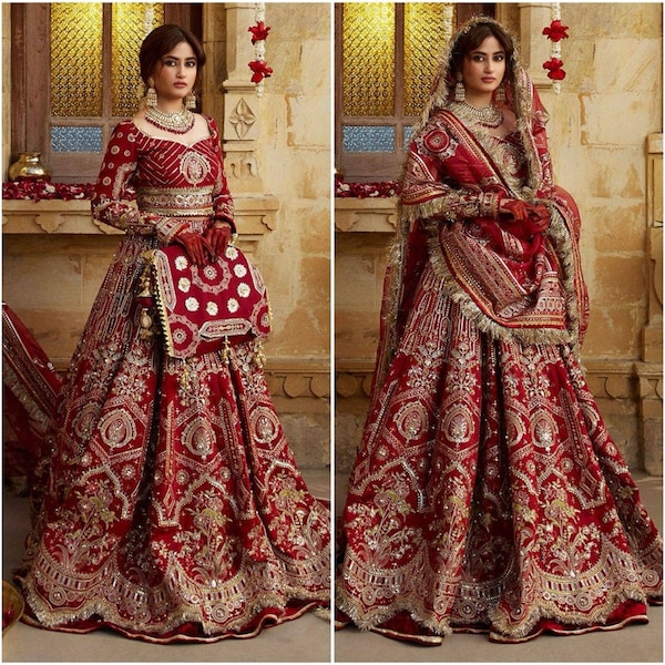 Rot lehenga choli pakistanische Kleider Hochzeit Kleidung Braut mehndi nikkah Kleid Eid-Partei indischer Anzug walima Outfit benutzerdefinierte genäht