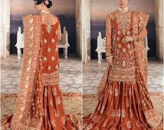 Latest Pakistani Wedding Dresses mehndi nikkah dress orange Gharara style Indian Embroidery Clothes bridal Suit Custom stitched eid party