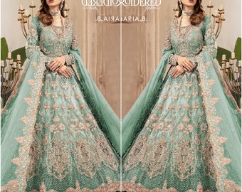 Pakistani Indian Wedding dresses embroidery Clothes Long Maxi Frock style Green dress Suit party Salwar Kameez stitched for Nikkah Walima