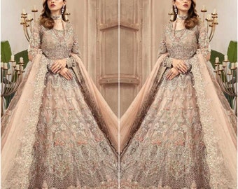 Pakistani Indian Wedding dresses embroidery Clothes Long Maxi Frock style Beige dress Suit party Salwar Kameez stitched for Nikkah Walima