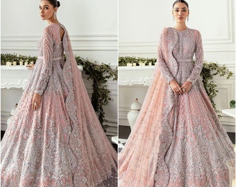 Latest Pakistani Wedding dresses Indian embroidery Clothes Long Maxi Frock style Bridal peach dress Suit Salwar Kameez stitched for Nikkah