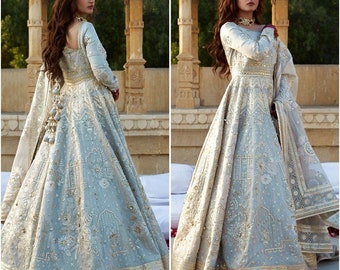 Latest Pakistani Dresses Wedding Clothes Indian dress mehndi nikkah eid party suit ice blue maxi peshwas walima guest outfit custom stitched