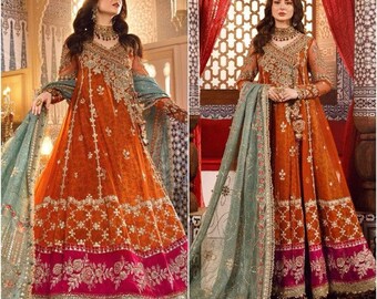 Pakistani Wedding dresses Burnt Orange (BD-2506) mehndi clothes angrakha style maxi frock Indian dress bridal embroidery suit stitch outfit