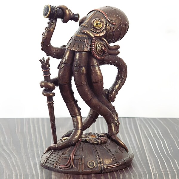 Steampunk Octopus Statue - Retro Figurine, Seabed Hiker, Giant Kraken, Cthulhu Sculpture, Gears Era Statue, Steampunk Gaming Lovers