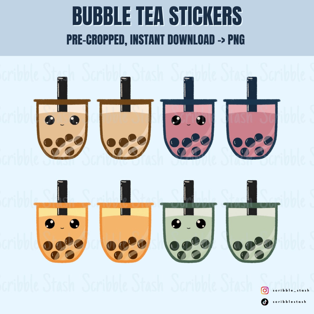 Cute Bubble Tea Stickers | Precropped Boba Tea PNG (instant Download ...