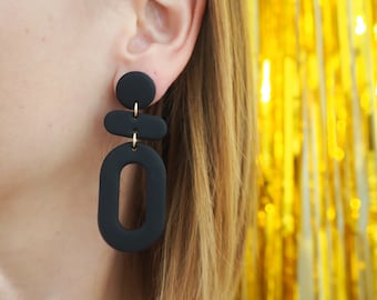 Boucles d’oreilles pendantes pâte polymère BLISS - noir | Fait main en France