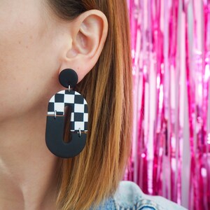 FUNKY checkerboard polymer clay earrings - black & white | Handmade in France