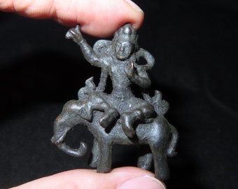 Nepal Tibet Buddhist Copper Majushri On Elephant Miniature Statue