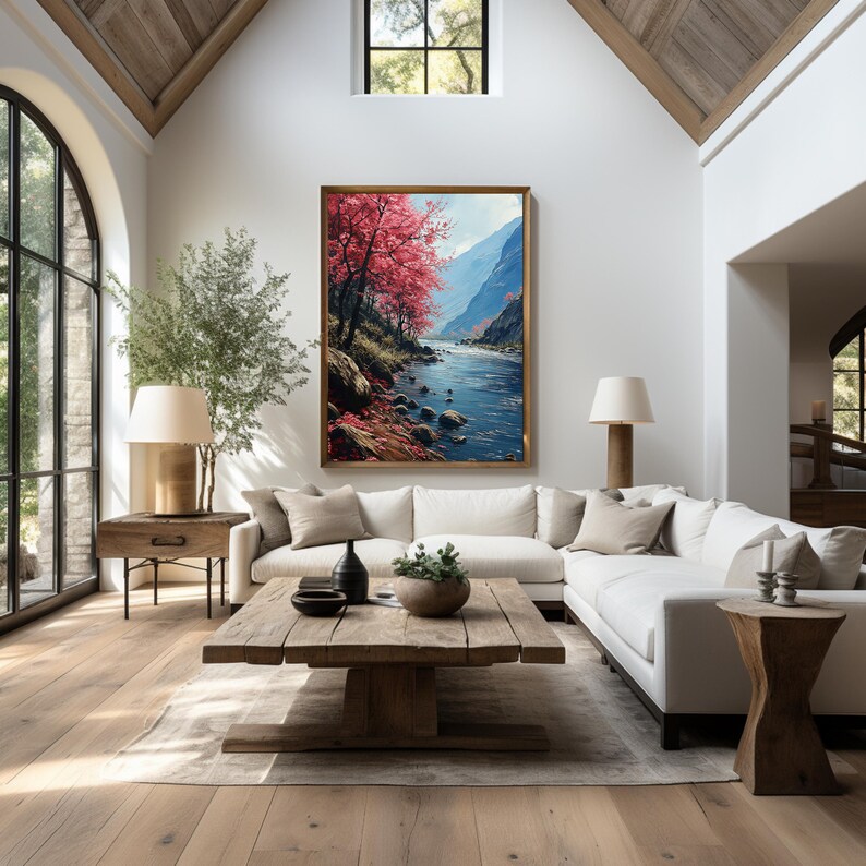 Cherry Blossom Tree Oil Painting for Living Room Cherry Blossom Wall Art for Office Cherry ...