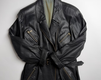 Vintage Lamb Leather Belted Jacket | Black