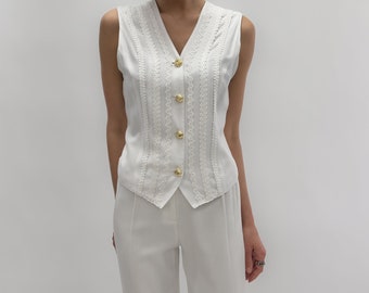 90s Embroidered Vest in Bright White.