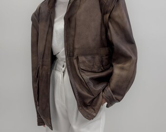 Blouson aviateur en cuir années 90 / Unisexe