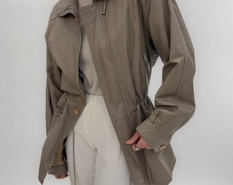 90er Jahre Vintage Echtleder Jacke in Taupe.