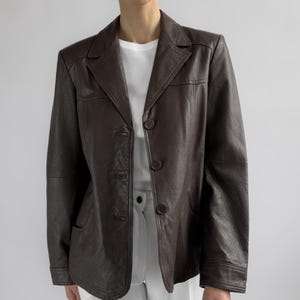 Veste blazer en cuir vintage | Marron moka