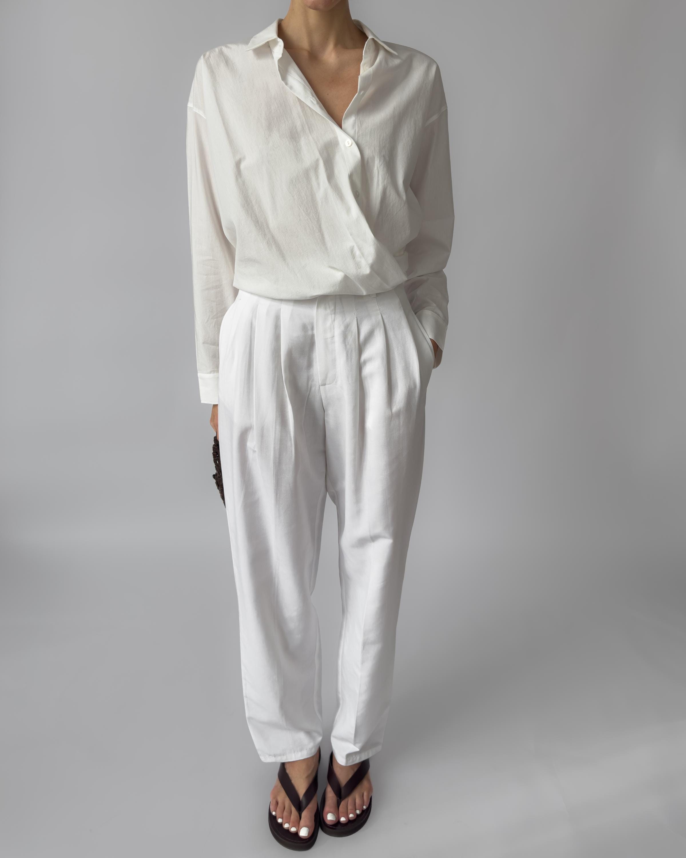90s Pleated Linen-blend Trousers | White - Etsy Israel