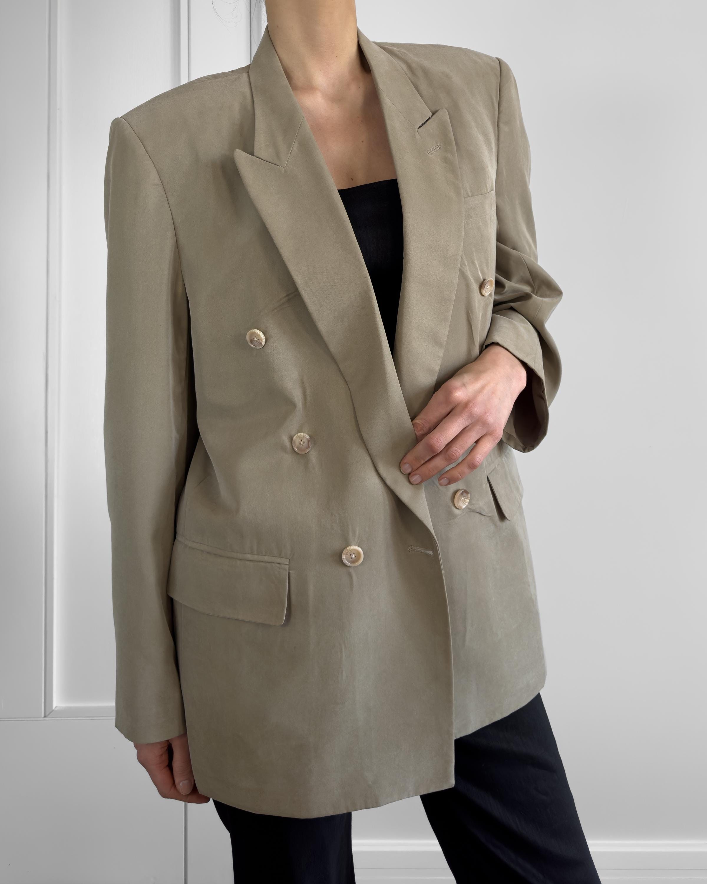 ジャケット・アウター 90s sheer beige double-breasted jacket 90s Double Breasted Blazer | Soft Beige - Etsy
