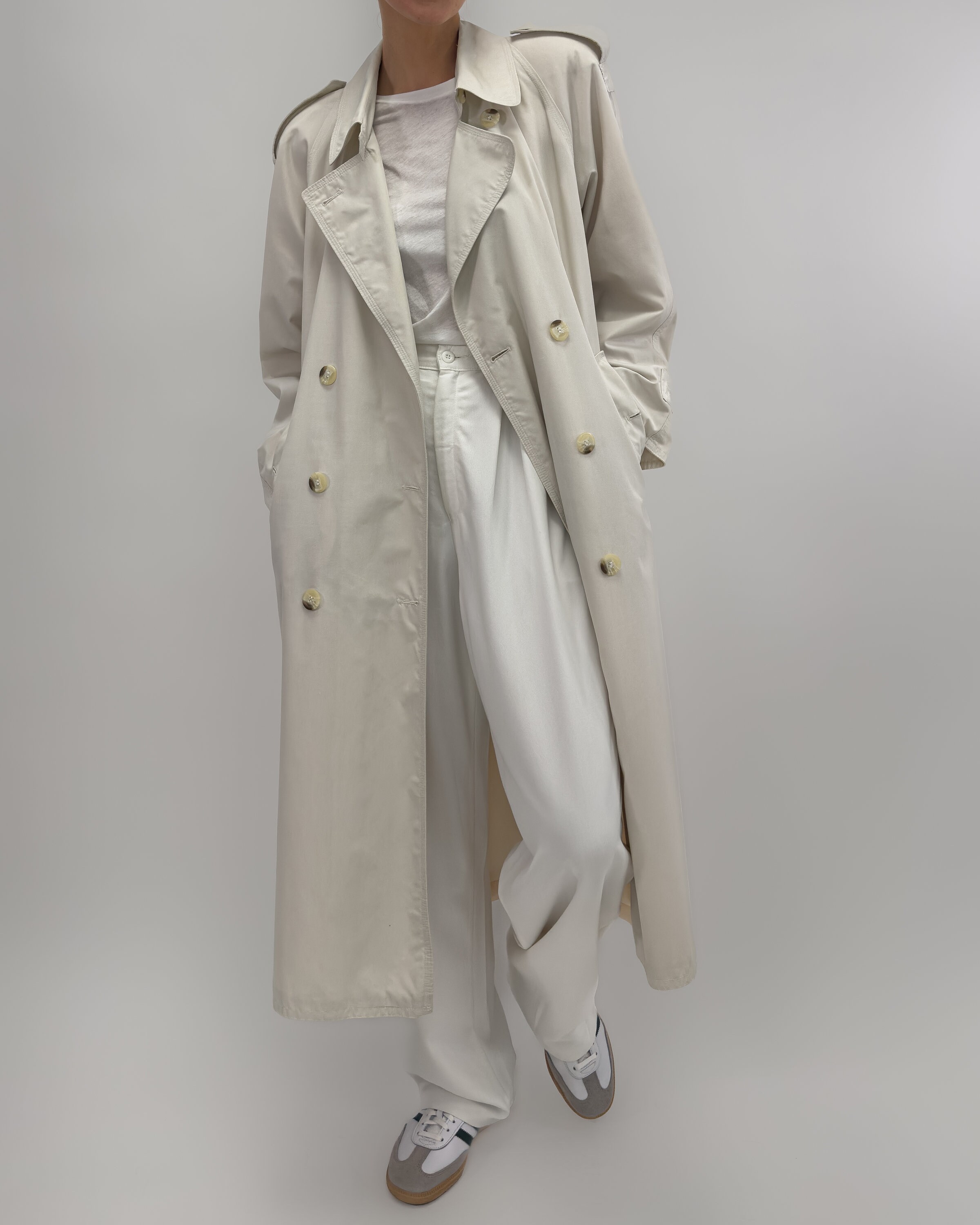 Beige Double Breasted Short Trench Jacket