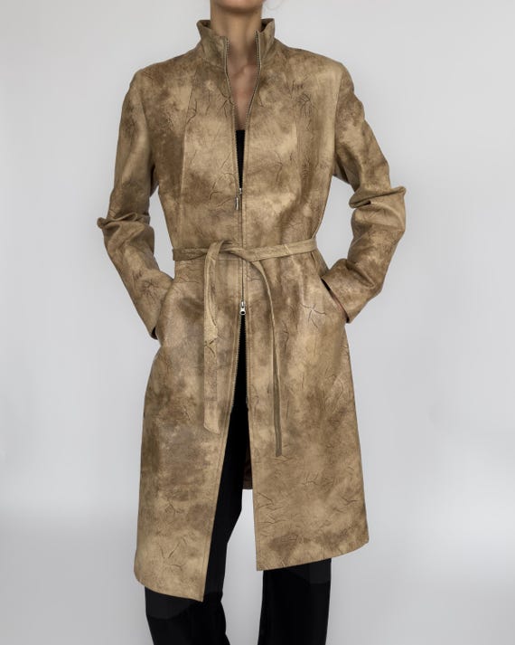 90s Distressed Leather Coat | Taupe