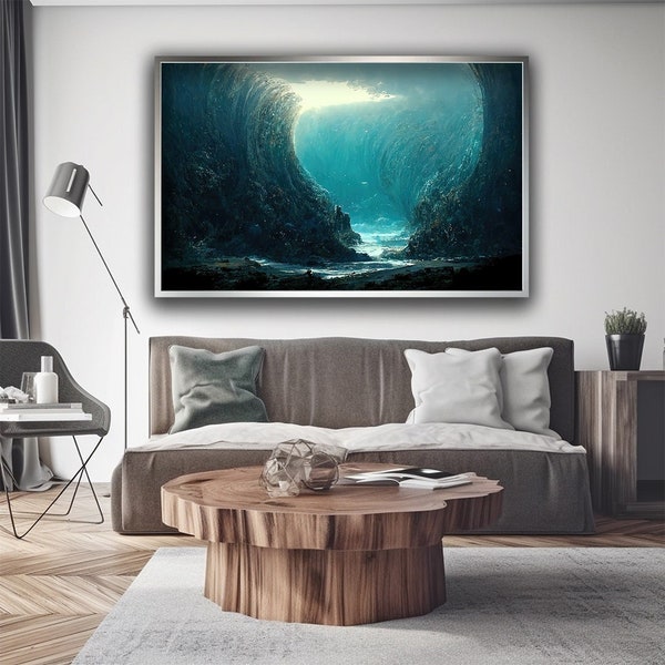 Ocean underwater Canvas Print, Ocean Wall Art, Underwater Cave Canvas, Sea Canvas , Ocean Wave Print, Sea Wave Poster