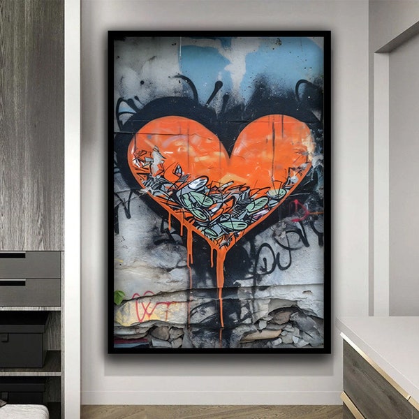 Art mural de coeur de graffiti, art de mur d’amour de graffiti, toile de coeur, peinture d’amour, peinture de coeur de graffiti, peinture de coeur, décor à la maison d’amour