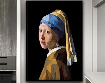 Girl with pearl earrings Canvas Wall art, Johannes Vermeer Art, Vintage Woman Portrait Print