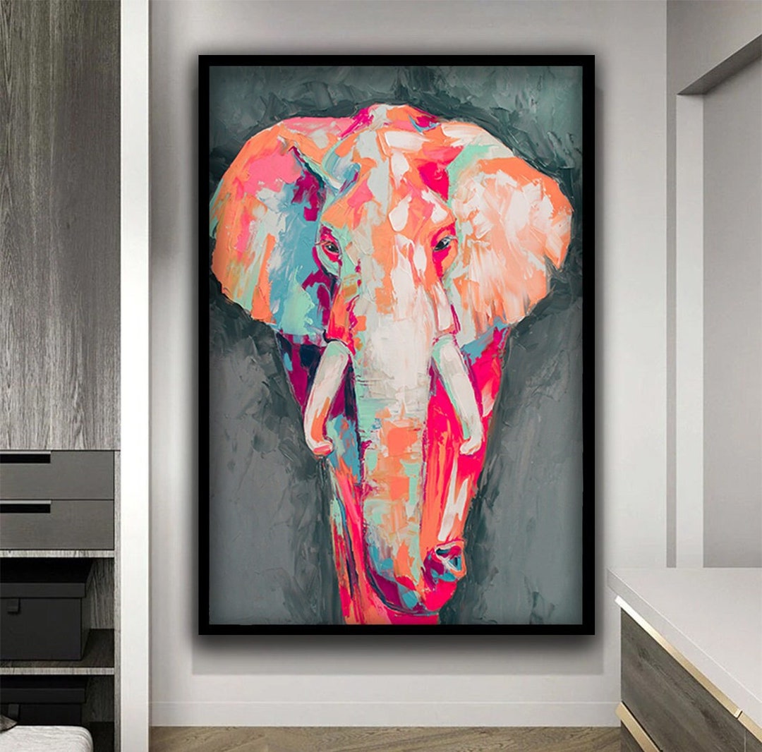 Elephant Canvas, Colorful Elephant Wall Art, Elephant Painting, African ...