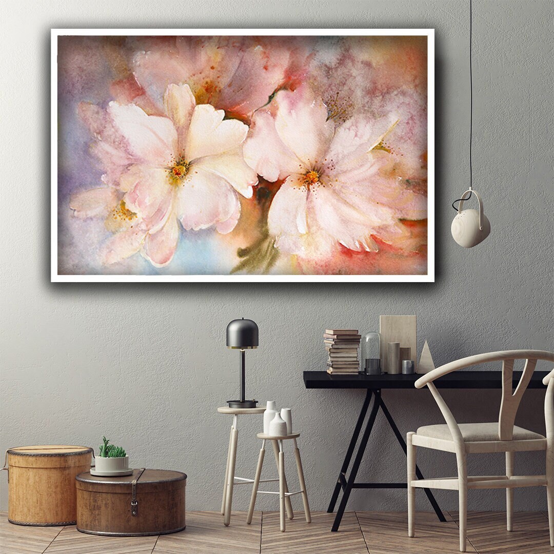 Flowers Canvas Print, Pink Flowers Wall Art, Pink White Flowers Canvas ...